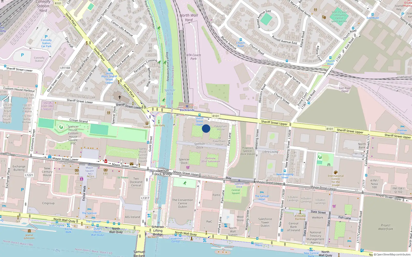 Overhead map showing the location of 40 Kirkpatreick House, Spencer Dock, Dublin