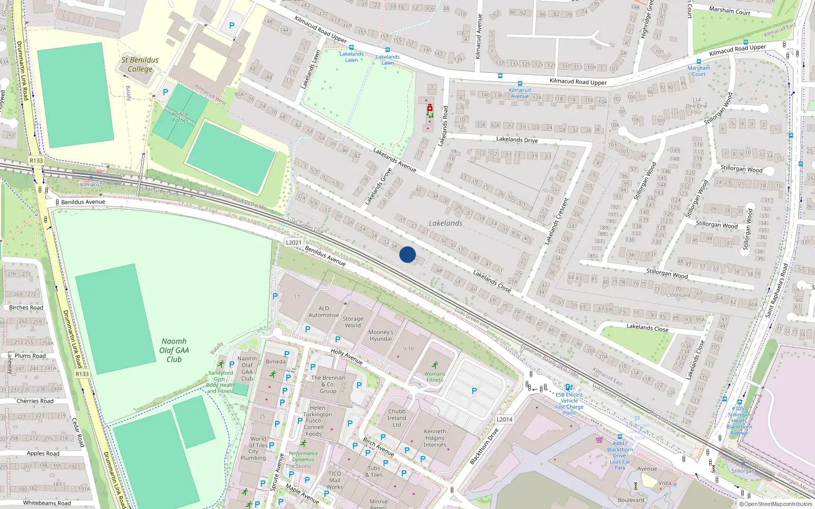 Overhead map showing the location of 40 Lakelands Close, Stillorgan, Co Dublin
