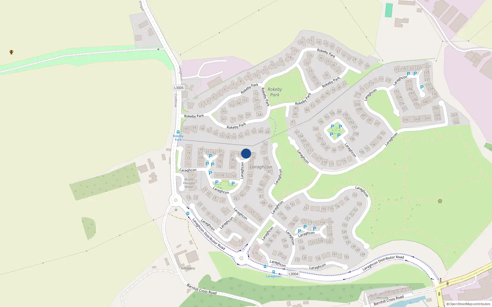 Overhead map showing the location of 40 Laraghcon, Lucan