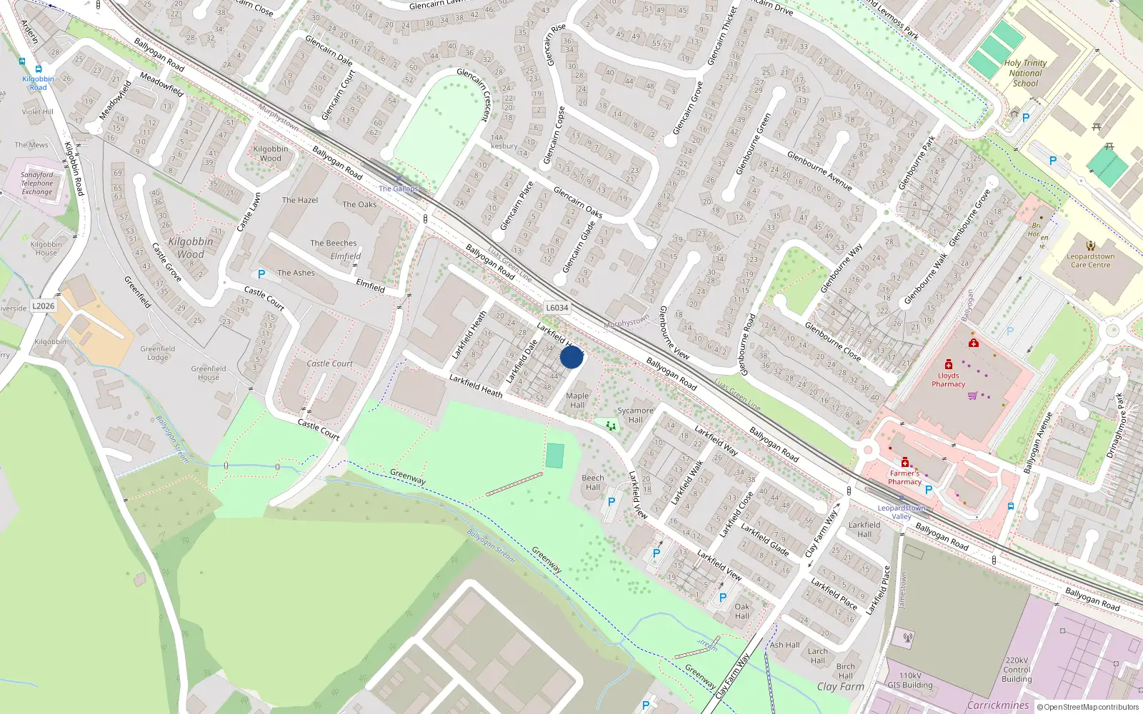Overhead map showing the location of 40 Larkfield Heath, Kilgobbin