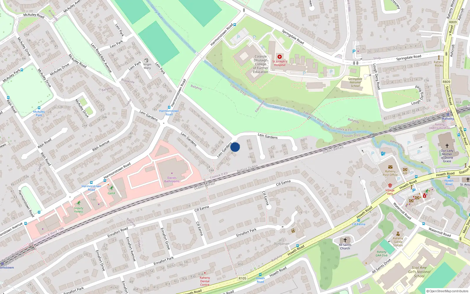 Overhead map showing the location of 40 Lein Gardens, Dublin 5