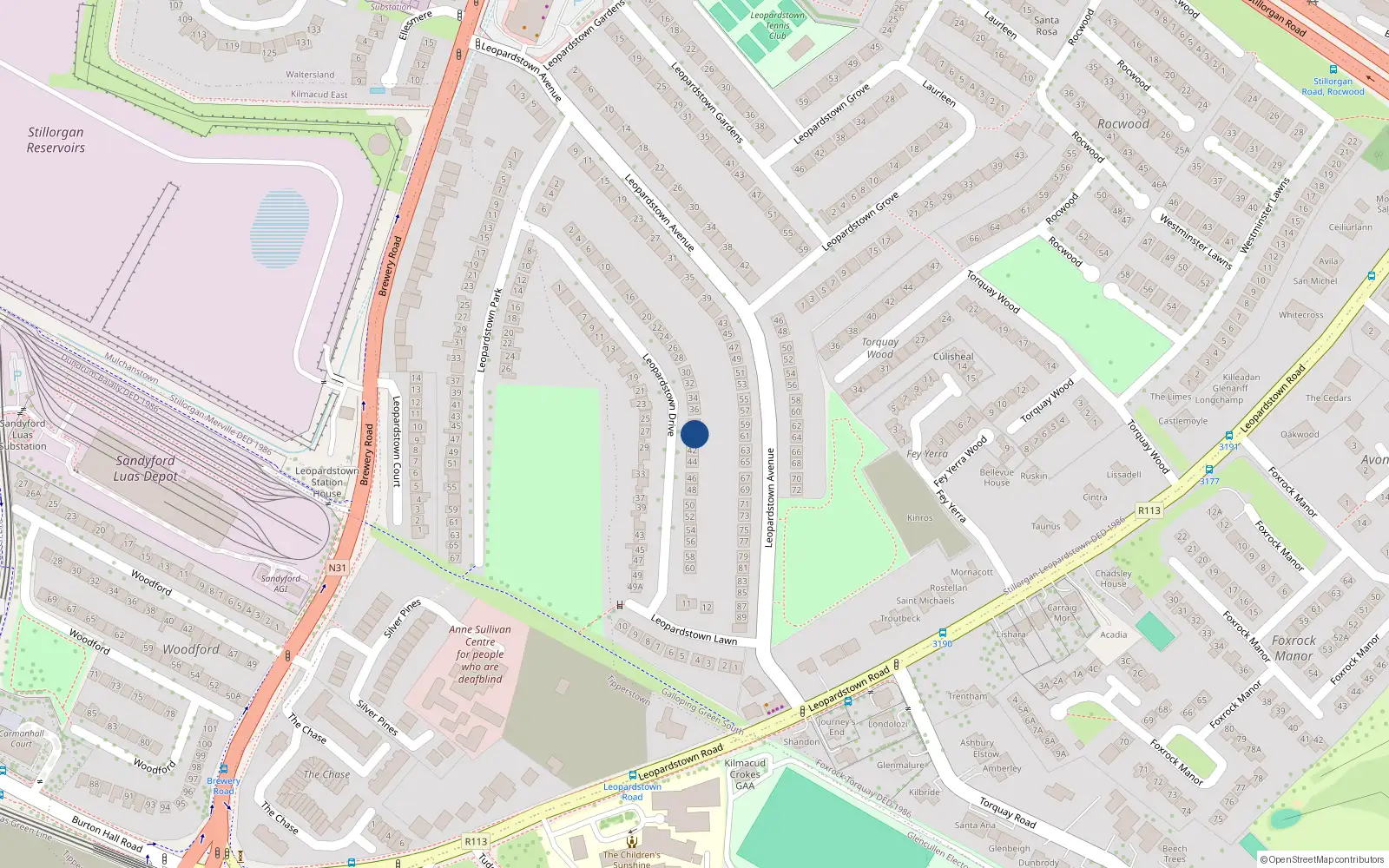 Overhead map showing the location of 40 Leopardstown Drive, Blackrock, Dublin