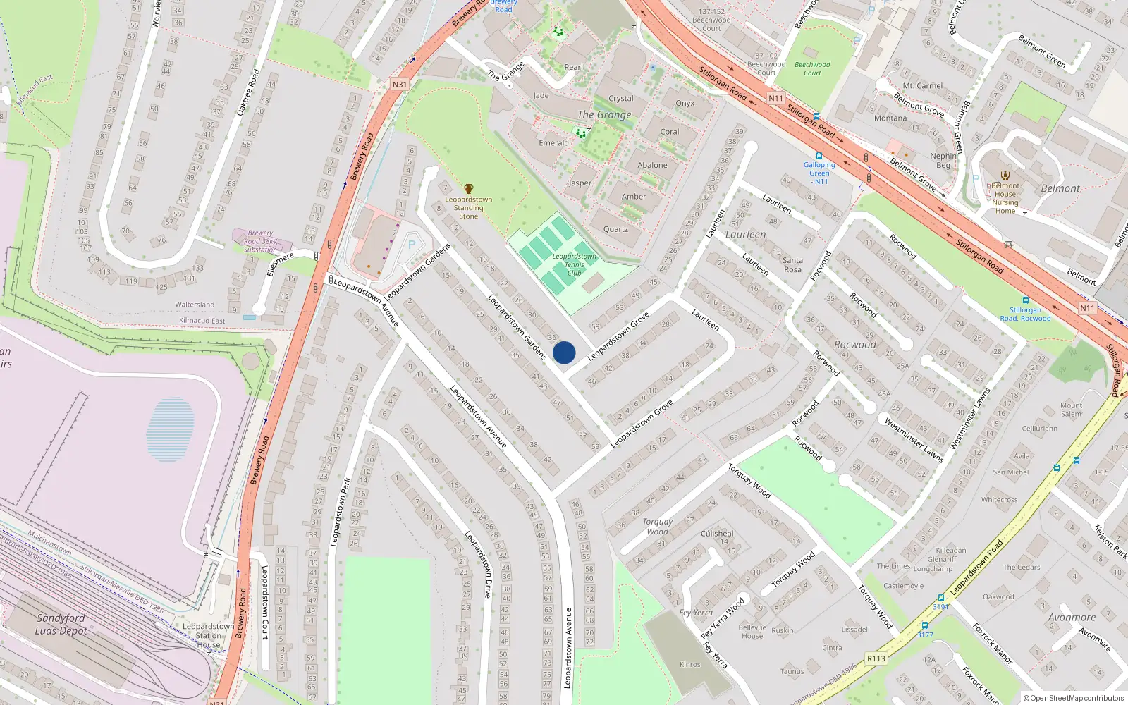 Overhead map showing the location of 40 Leopardstown Gardens, Leopardstown, Blackrock