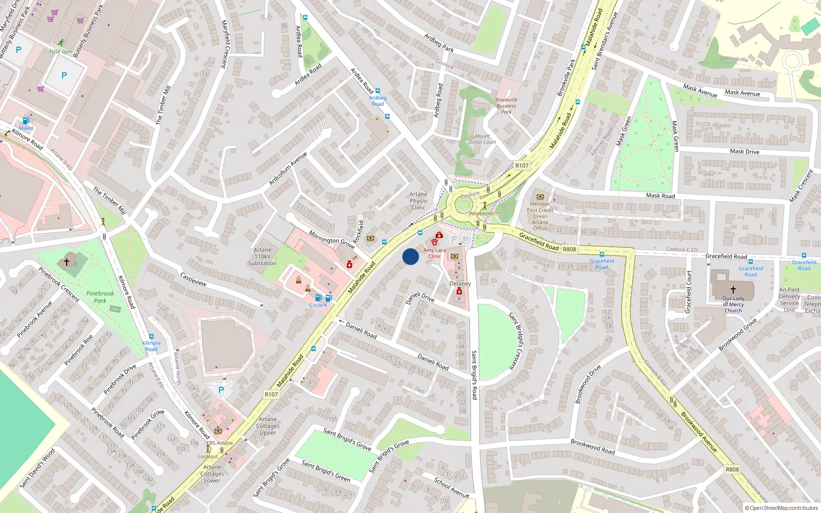 Overhead map showing the location of 40 Malahide Road, Artane, Dublin 5