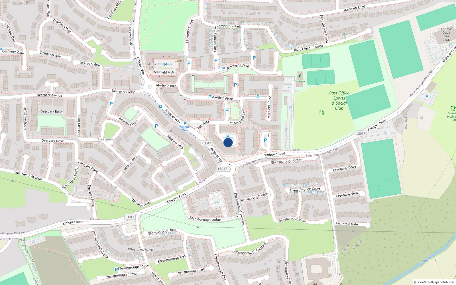 Overhead map showing the location of 40 Marlfield Close, Dublin