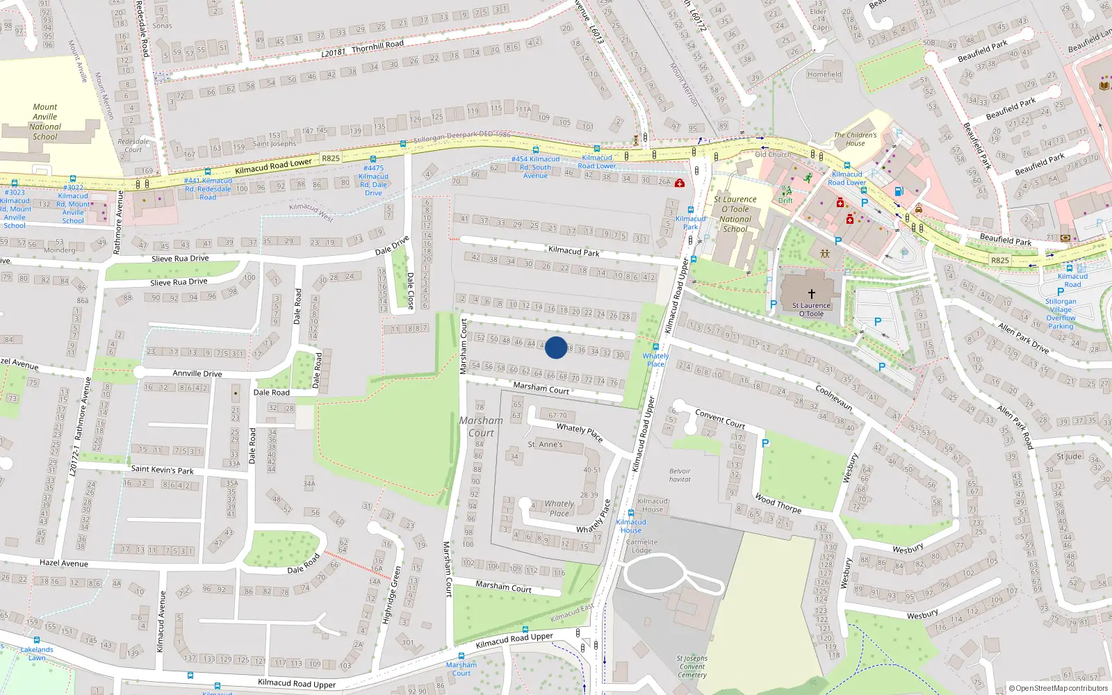 Overhead map showing the location of 40 Marsham Court, Blackrock, Dublin