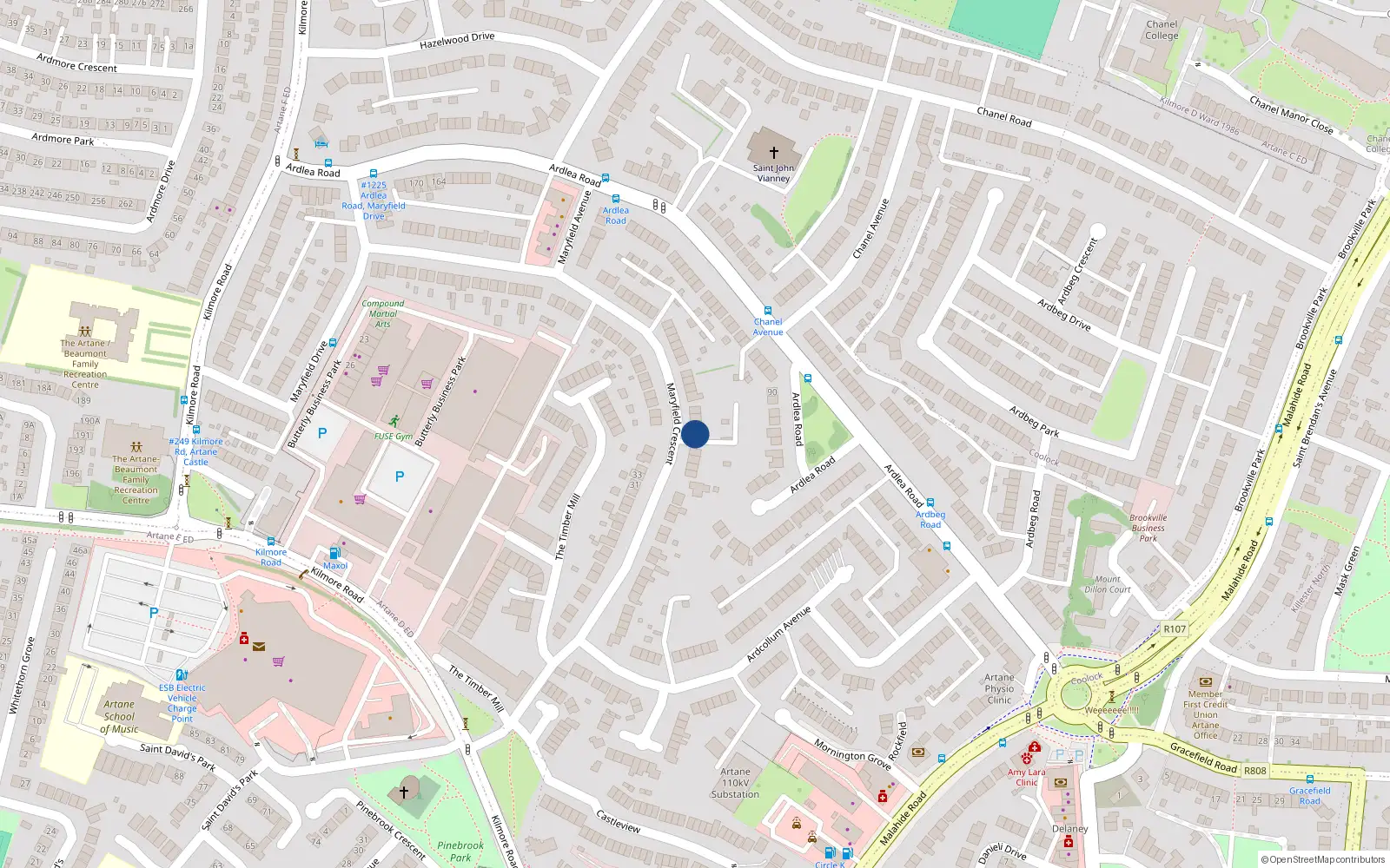 Overhead map showing the location of 40 Maryfield Crescent, Artane, Dublin 5