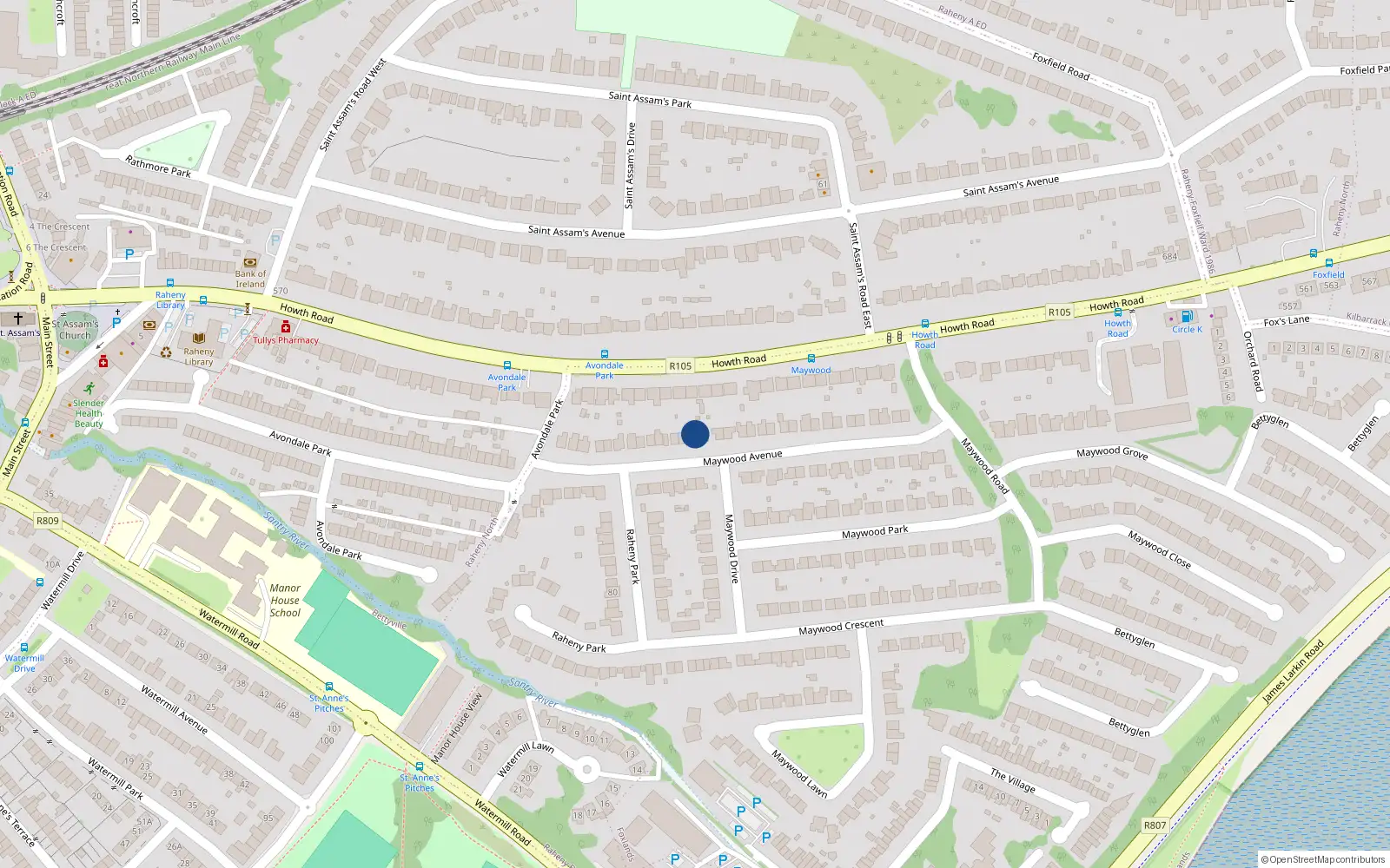 Overhead map showing the location of 40 Maywood Avenue, Dublin 5