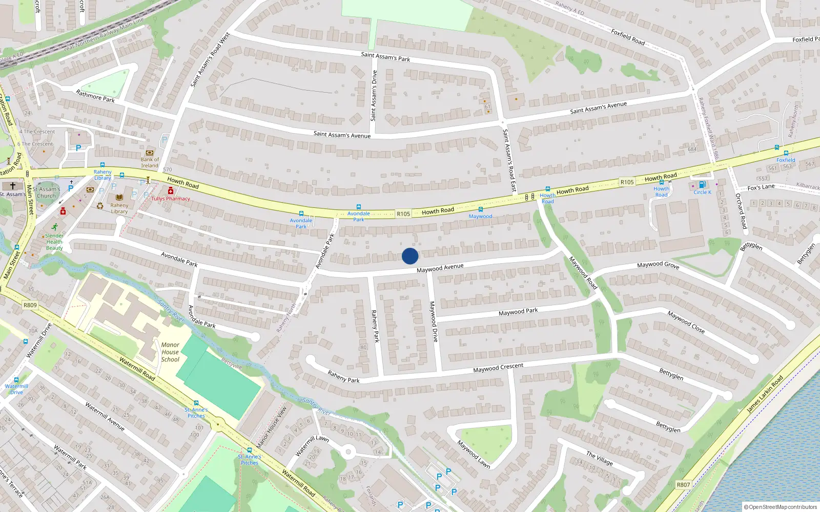 Overhead map showing the location of 40 Maywood Avenue, Raheny, Dublin 5