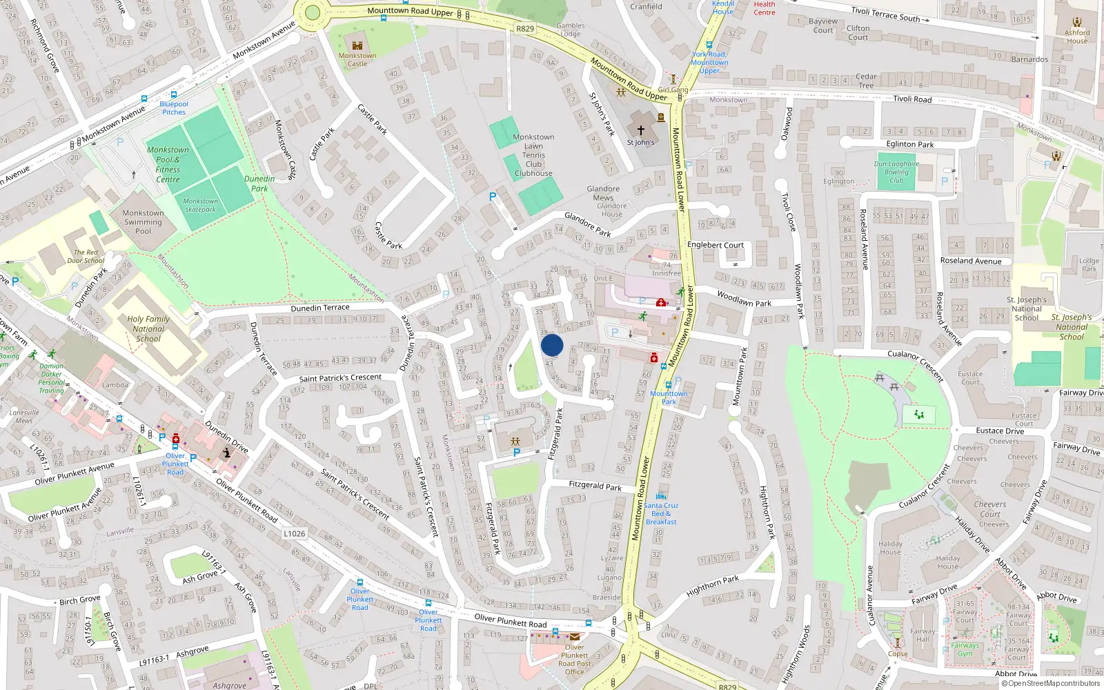 Overhead map showing the location of 40 Meadowlands Avenue, Mounttown, Dun Laoghaire