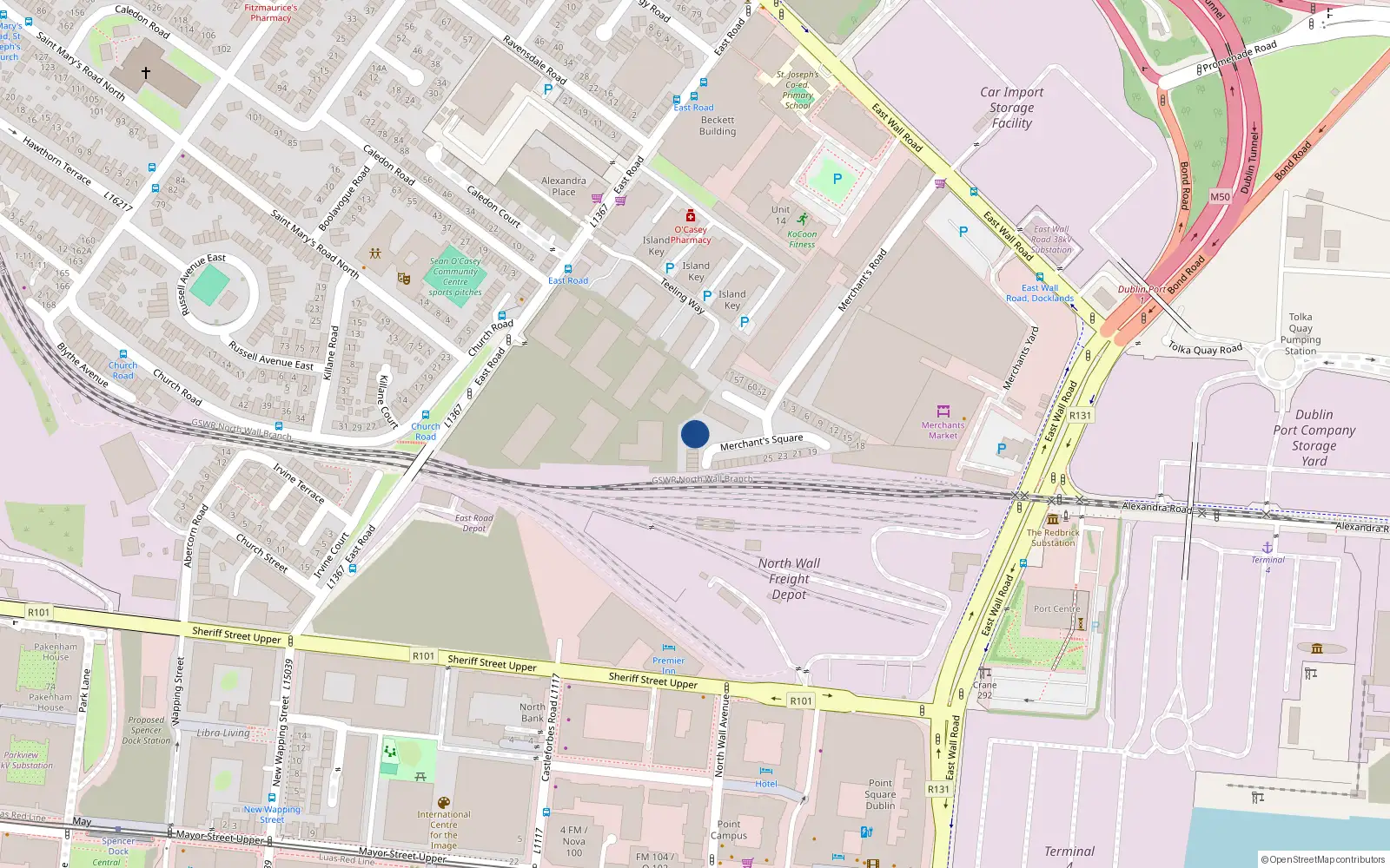 Overhead map showing the location of 40 Merchant's Square, Dublin 3