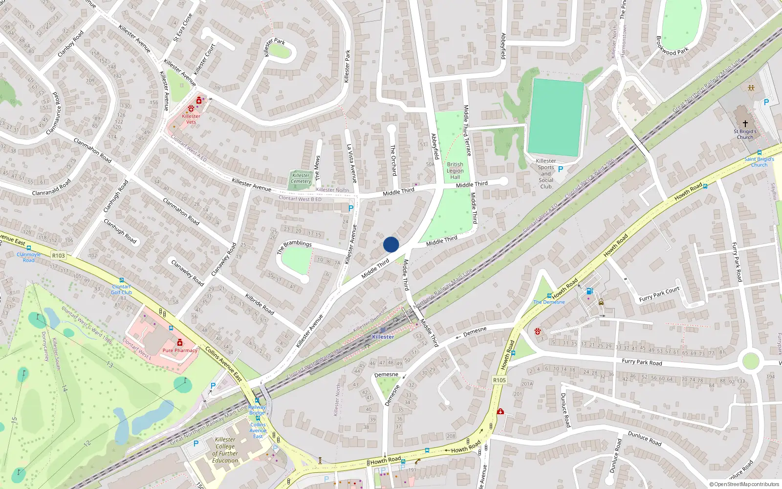 Overhead map showing the location of 40 Middle Third, Dublin 5