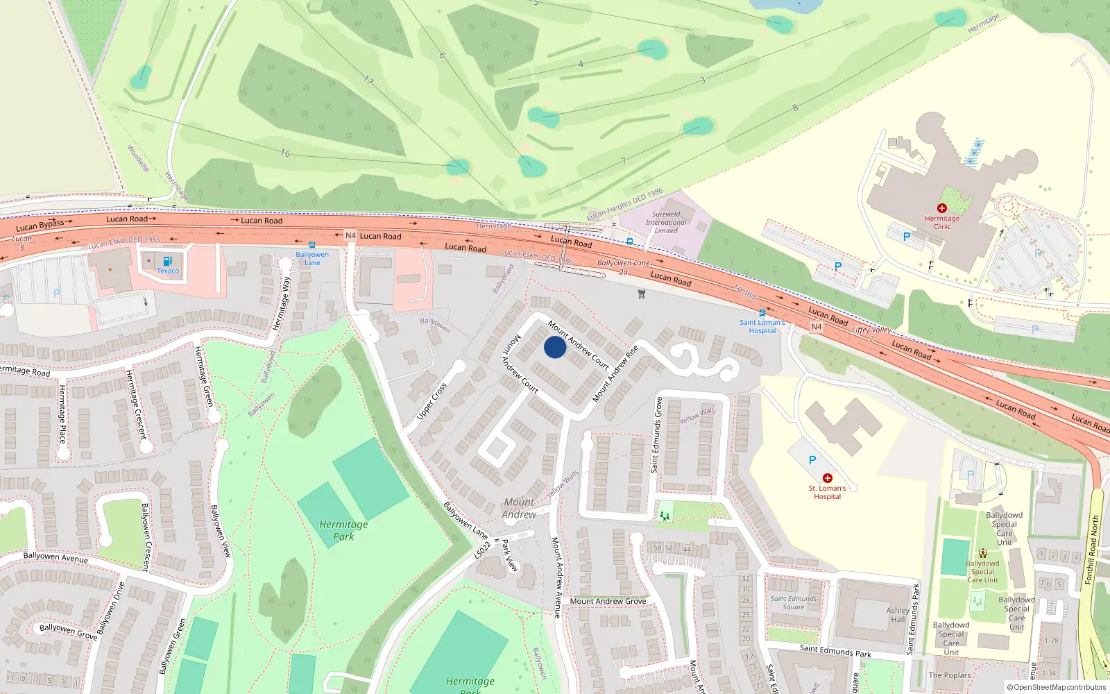 Overhead map showing the location of 40 Mount Andrew Court, Lucan, Dublin