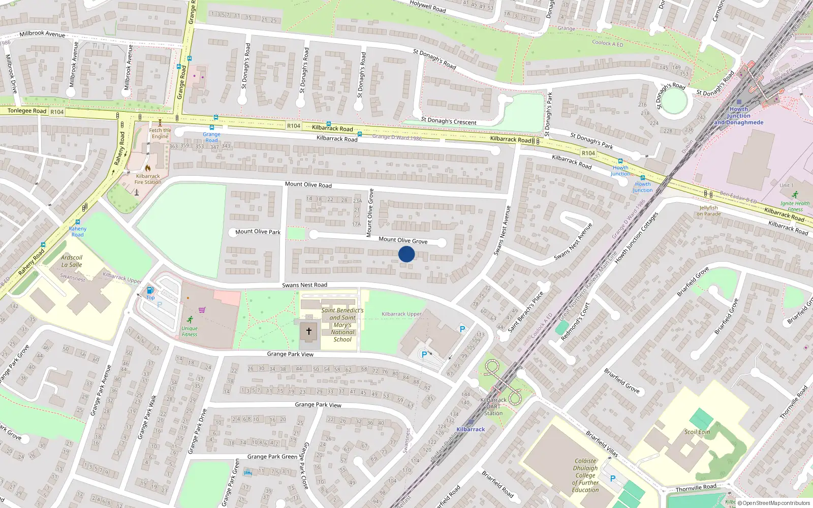 Overhead map showing the location of 40 Mount Olive Grove, Dublin 5