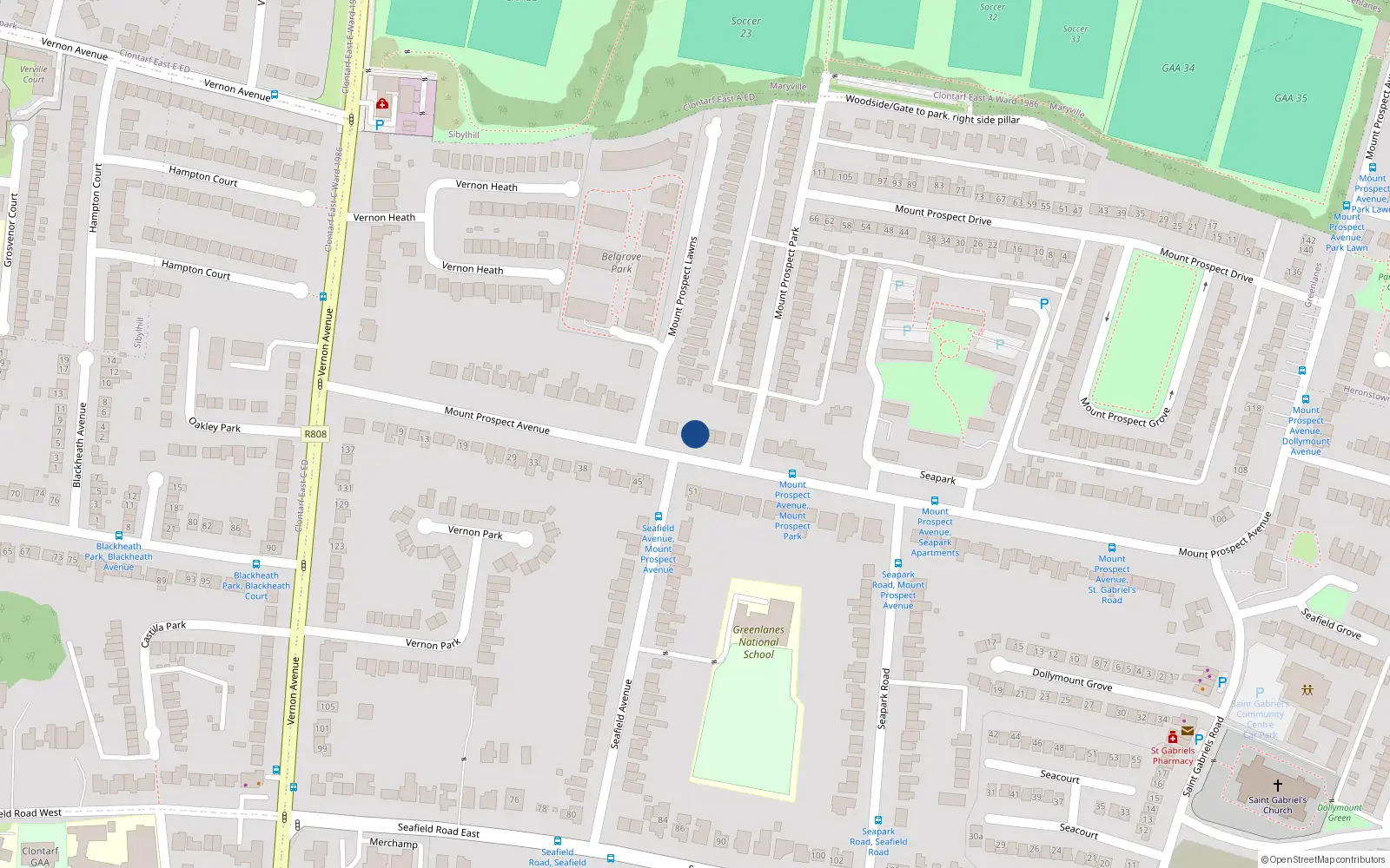 Overhead map showing the location of 40 Mount Prospect Avenue, Clontarf, Dublin 3