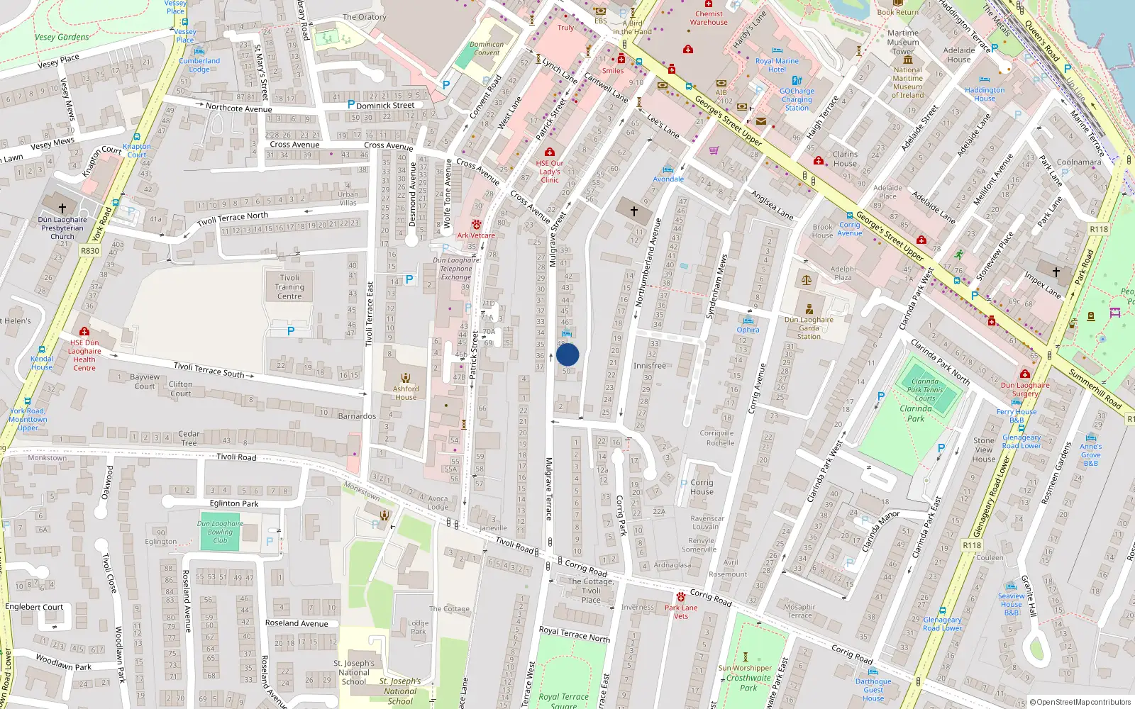 Overhead map showing the location of 40 Mulgrave Street, Dublin
