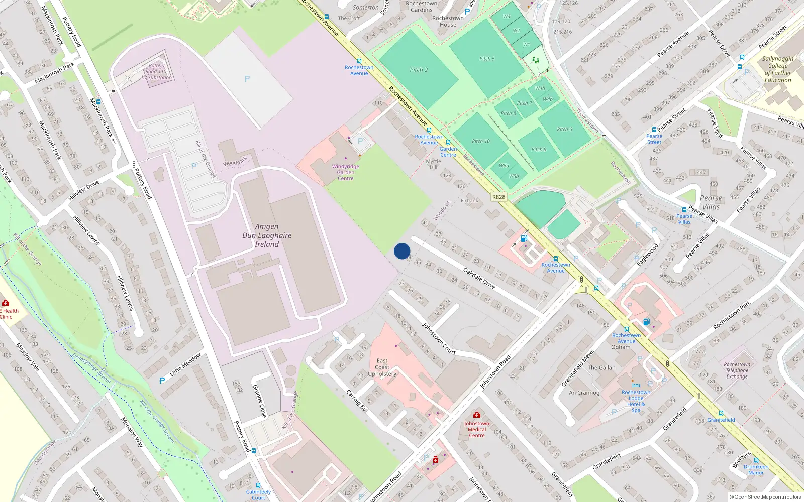 Overhead map showing the location of 40 Oakdale Drive, Johnstown Road, Cabinteely