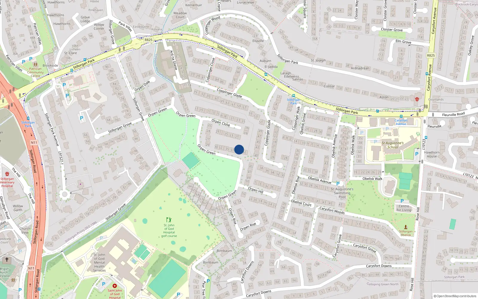 Overhead map showing the location of 40 Orpen Green, Blackrock