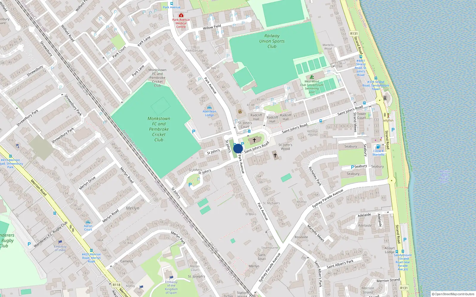 Overhead map showing the location of 40 Park Avenue, Sandymount