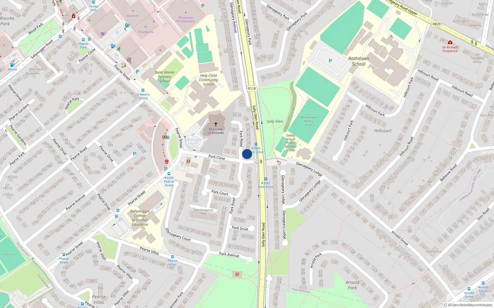 Overhead map showing the location of 40 Park Road, Glenageary