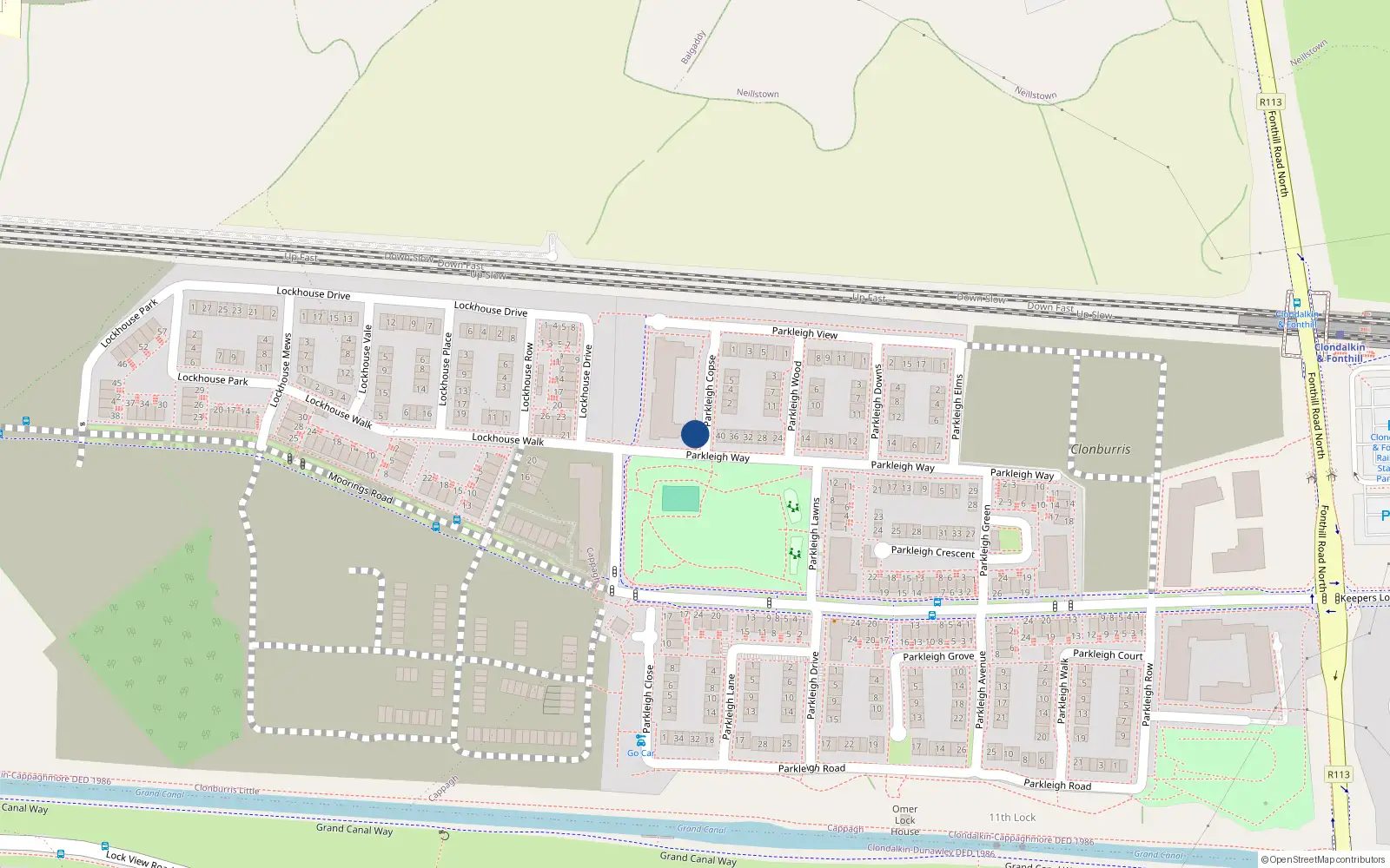 Overhead map showing the location of 40 Parkleigh Way, Dublin 22