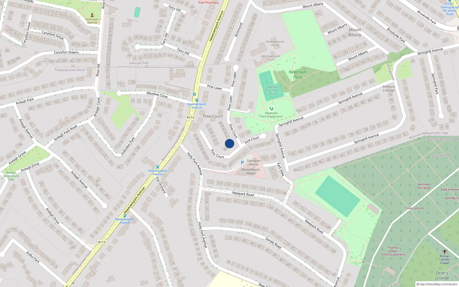 Overhead map showing the location of 40 Pine Court, Blackrock