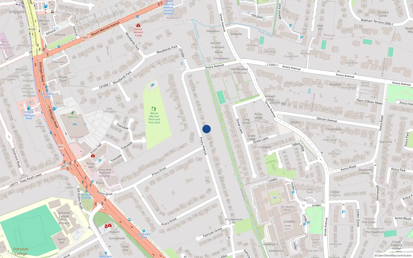 Overhead map showing the location of 40 Priory Avenue, Co. Dublin