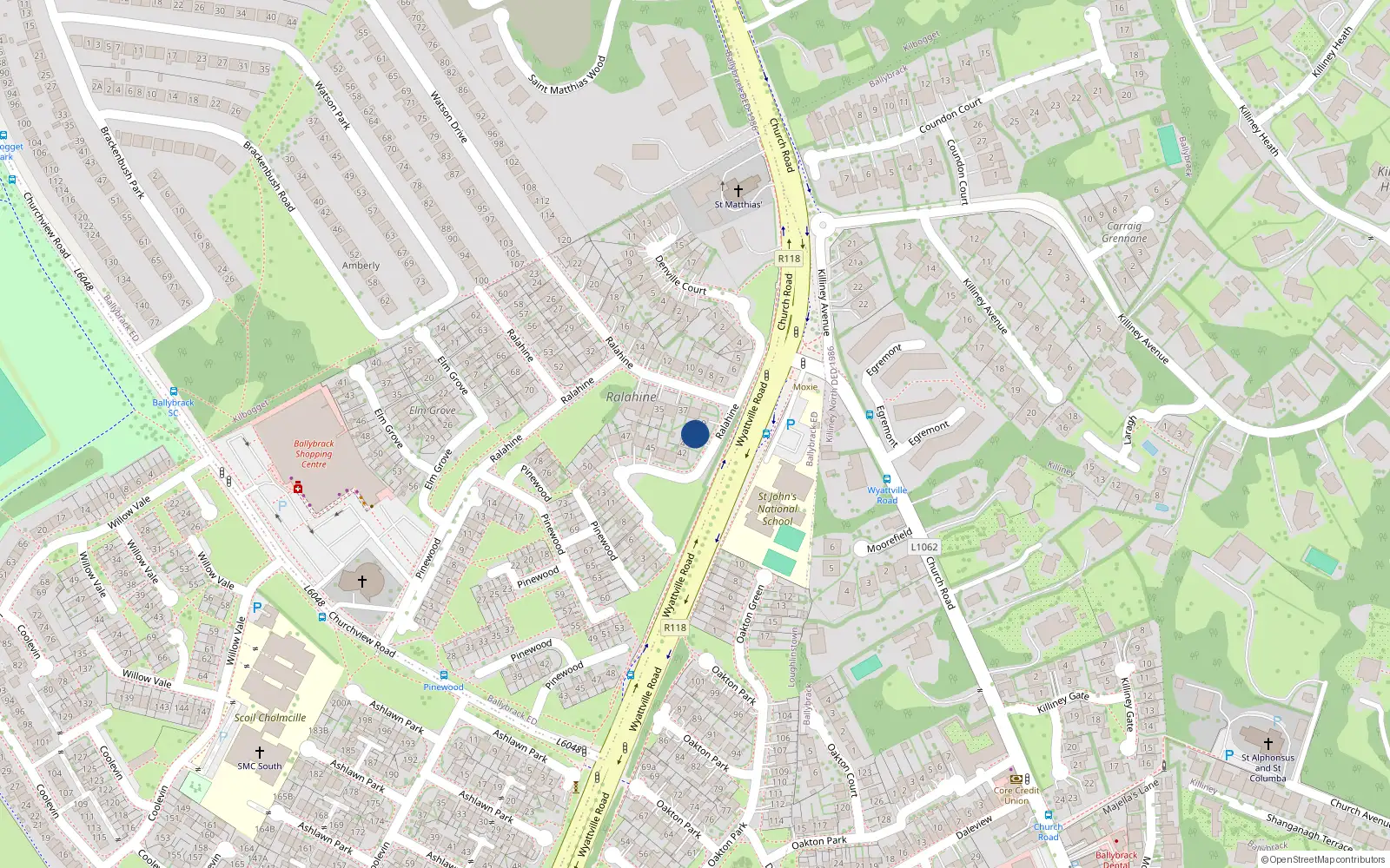 Overhead map showing the location of 40 Ralahine, Ballybrack, Dublin