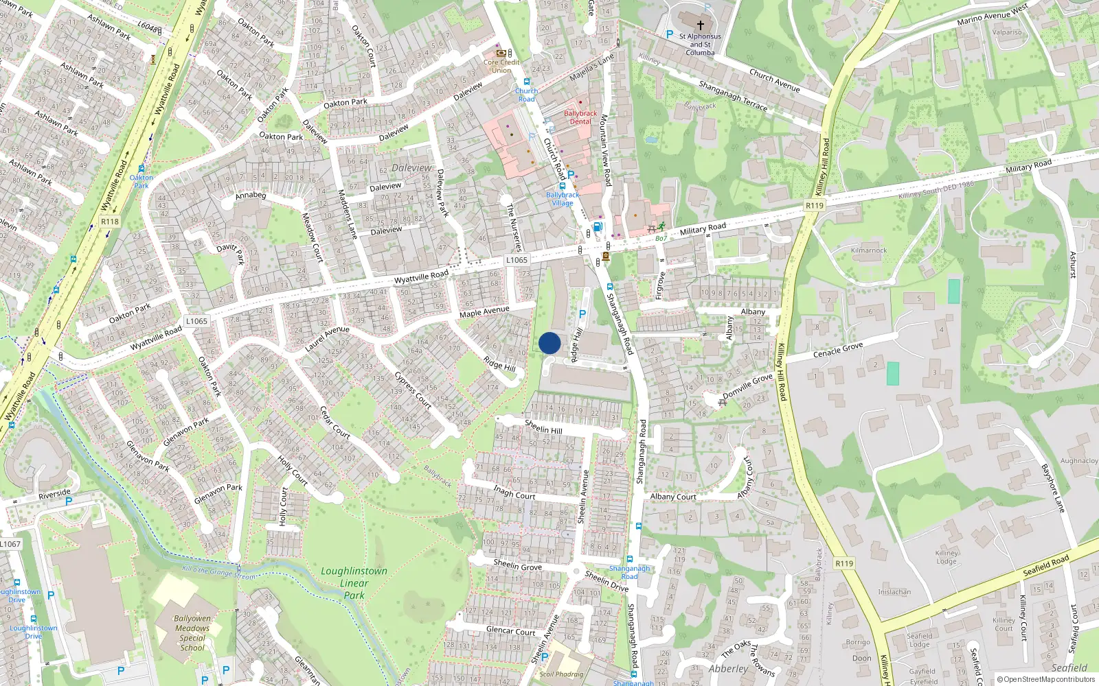 Overhead map showing the location of 40 Ridge Hall, Ballybrack Village, Dublin