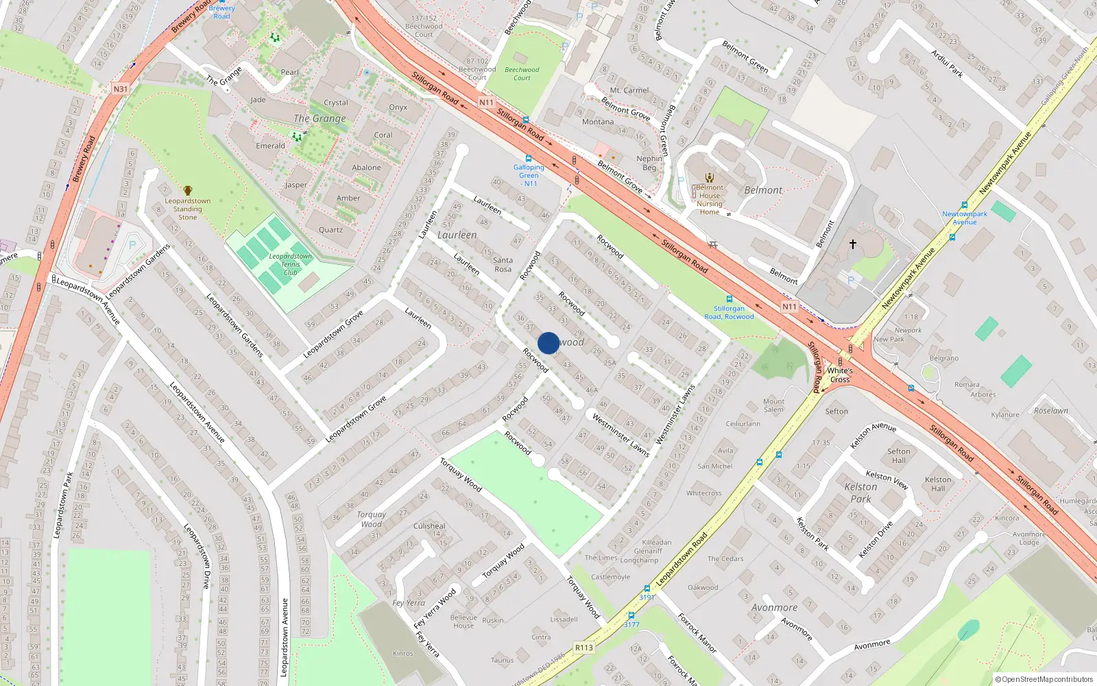Overhead map showing the location of 40 Rocwood, Blackrock
