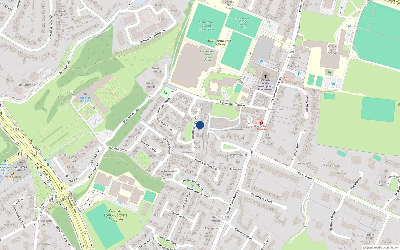 Overhead map showing the location of 40 Rosemount Court, Booterstown Avenue, Blackrock