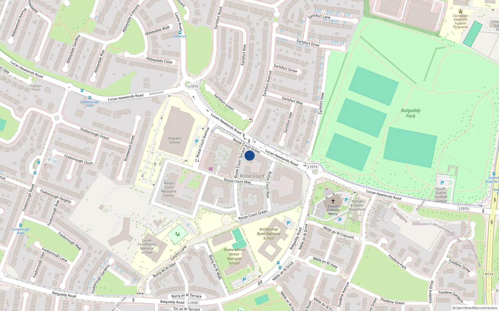 Overhead map showing the location of 40 Rosse Court Terrace, Lucan