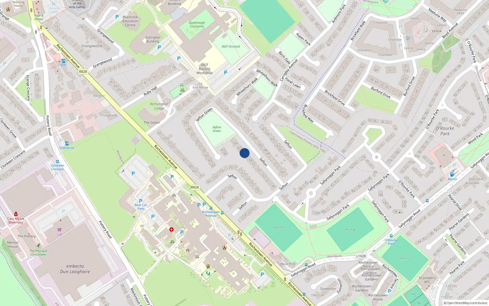 Overhead map showing the location of 40 Sefton, Dun Laoghaire
