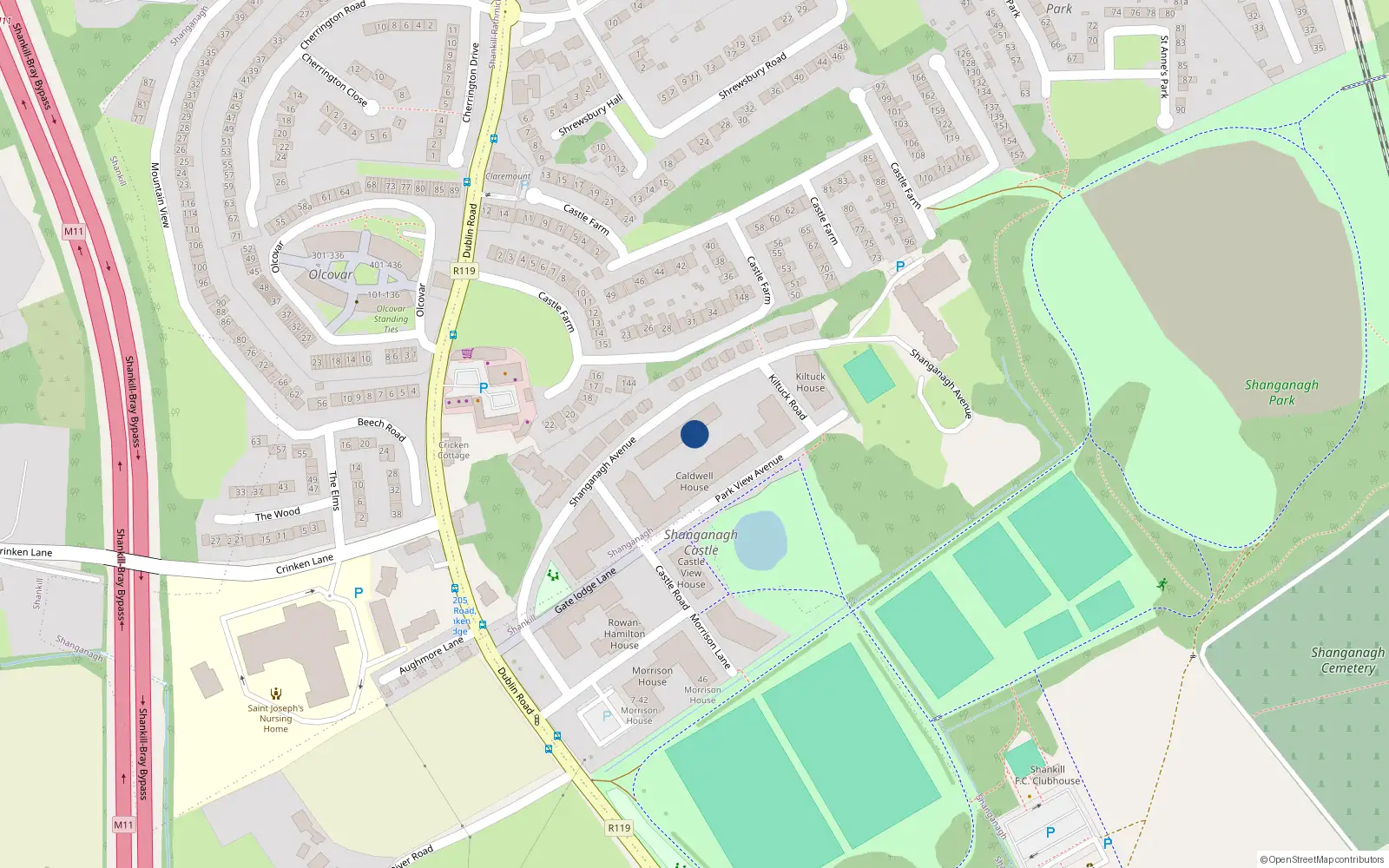 Overhead map showing the location of 40 Shanganagh Avenue, Dublin 18