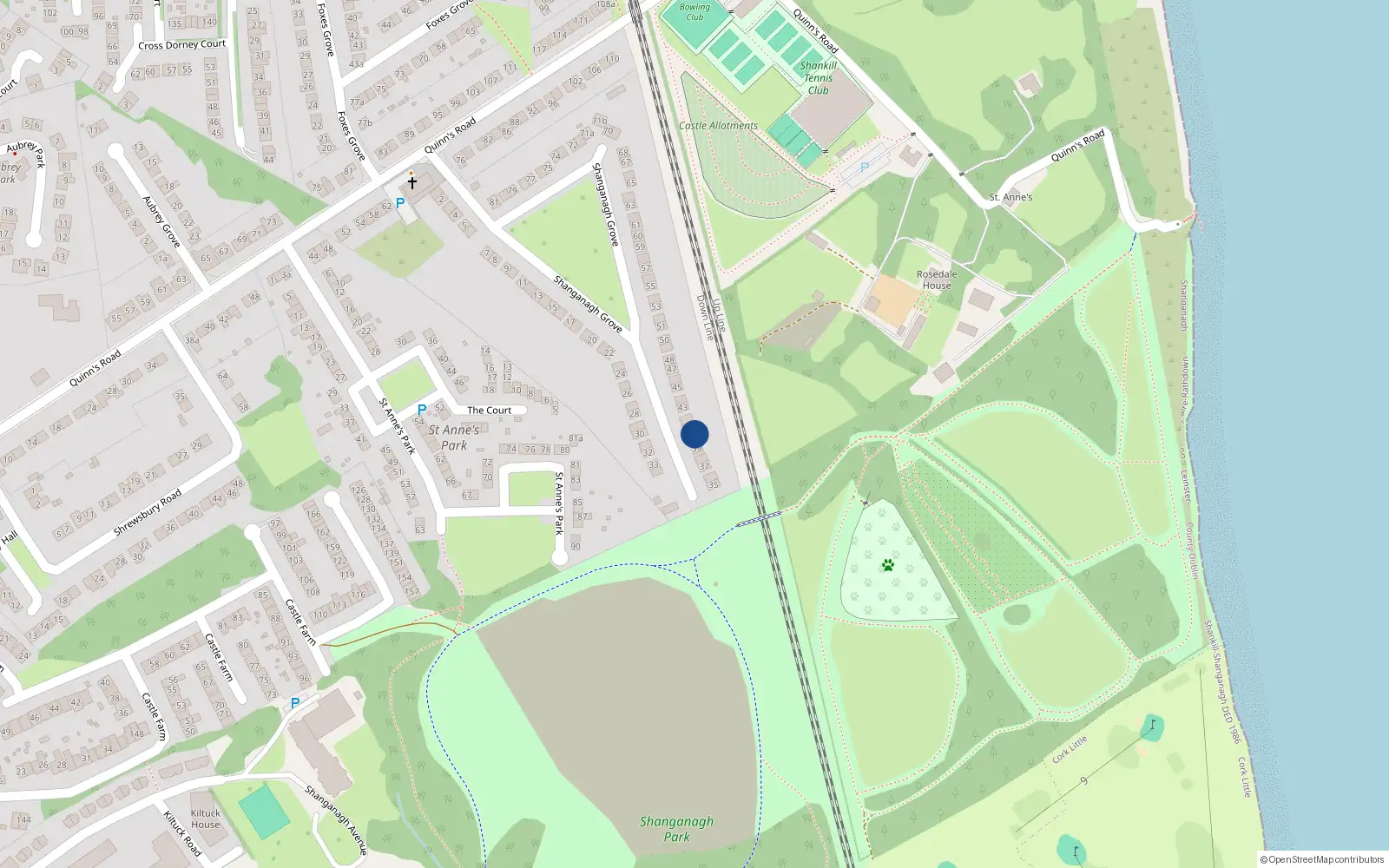 Overhead map showing the location of 40 Shanganagh Grove, Dublin