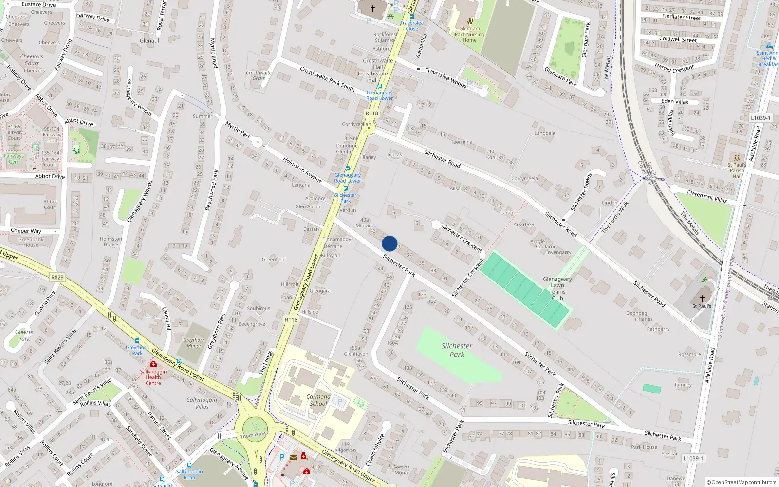 Overhead map showing the location of 40 Silchester Park, Glenageary, Dublin