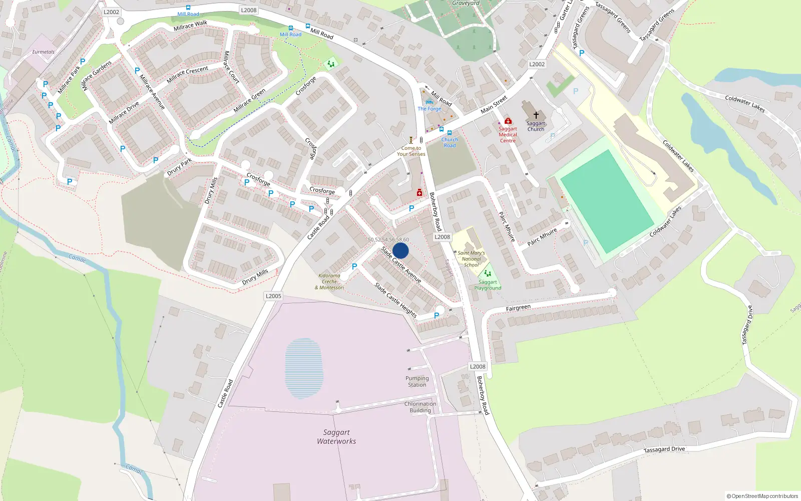 Overhead map showing the location of 40 Slade Castle Avenue, Saggart