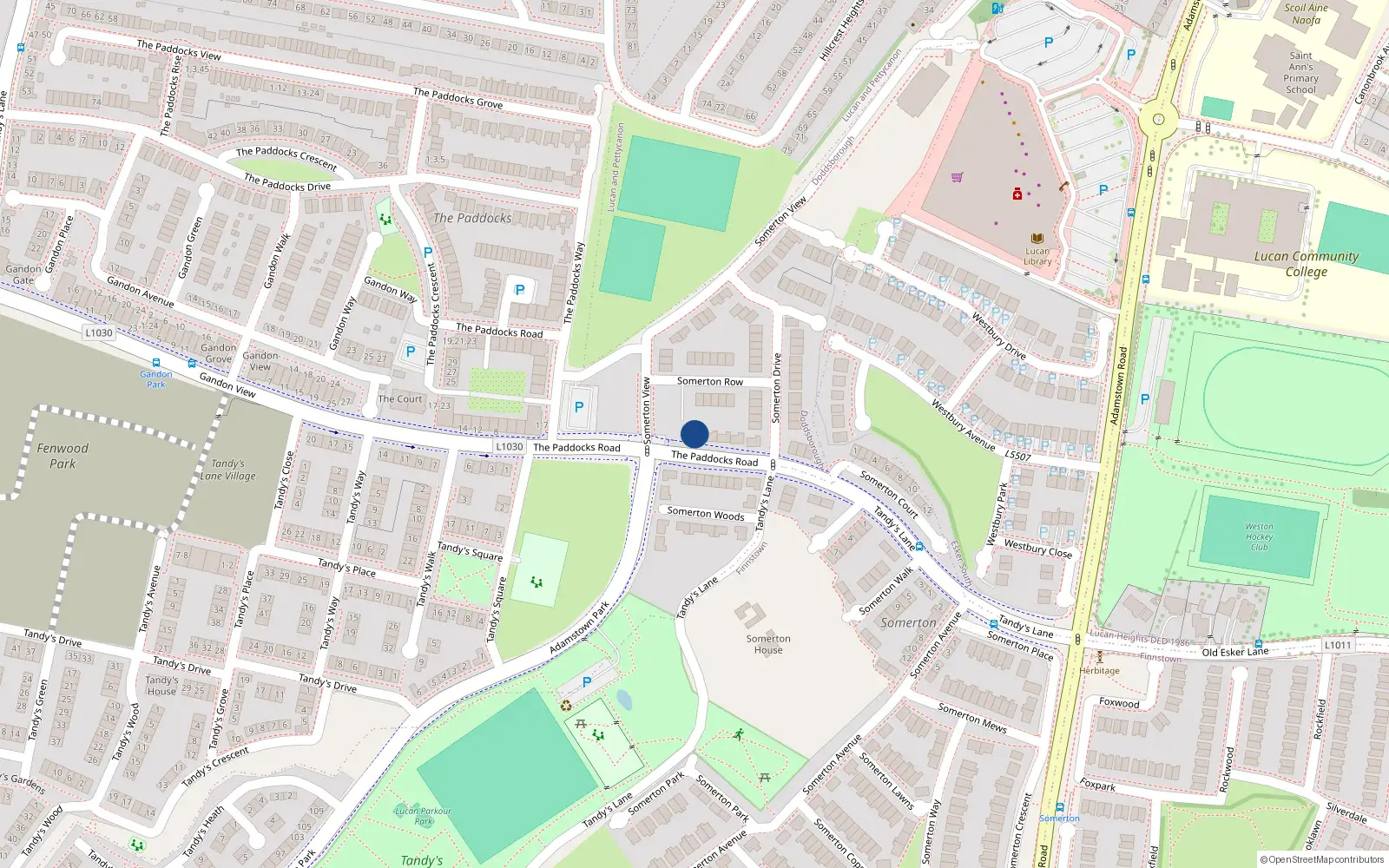 Overhead map showing the location of 40 Somerton Drive, Lucan