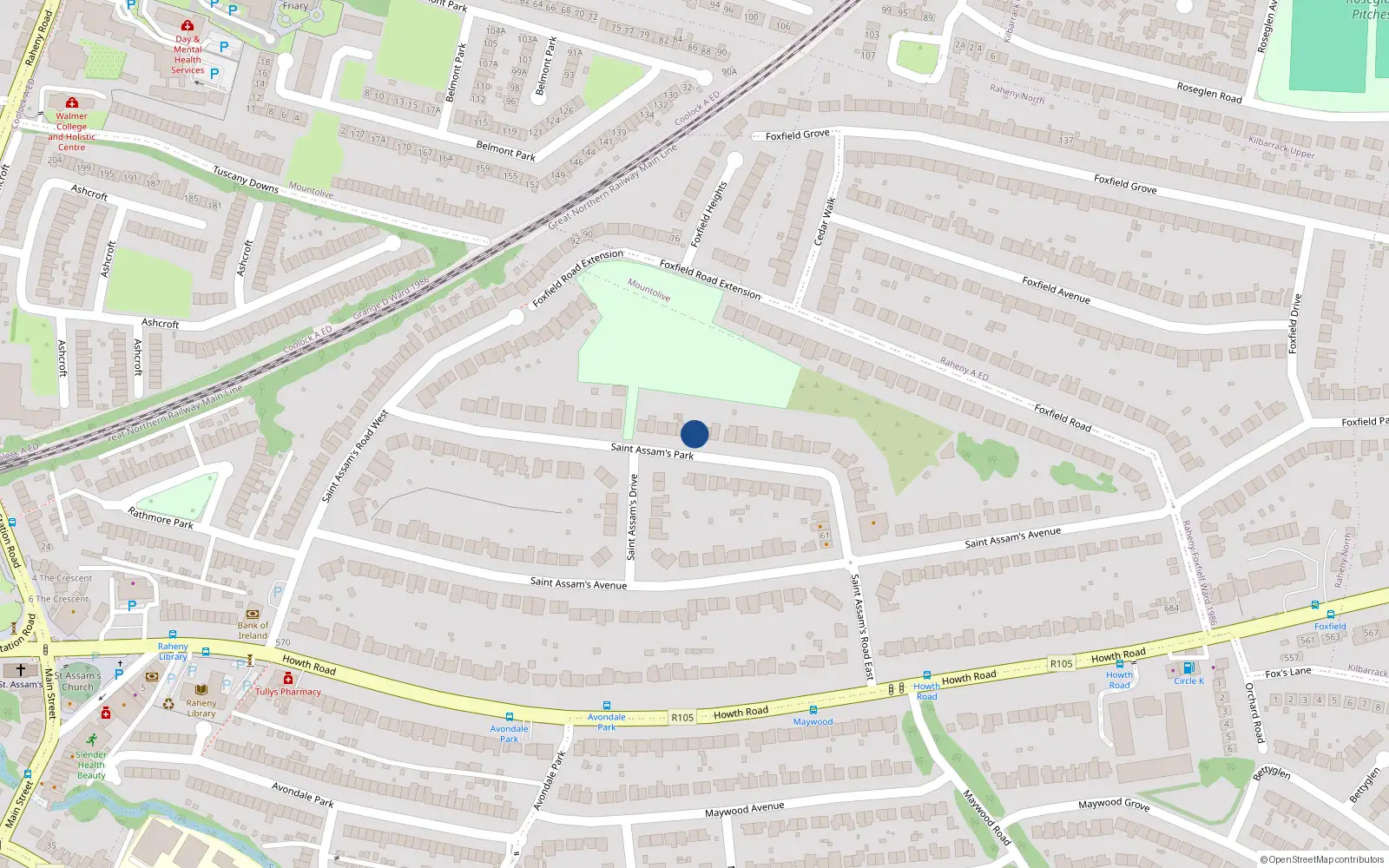 Overhead map showing the location of 40 St Assams Park, Raheny, Dublin 5