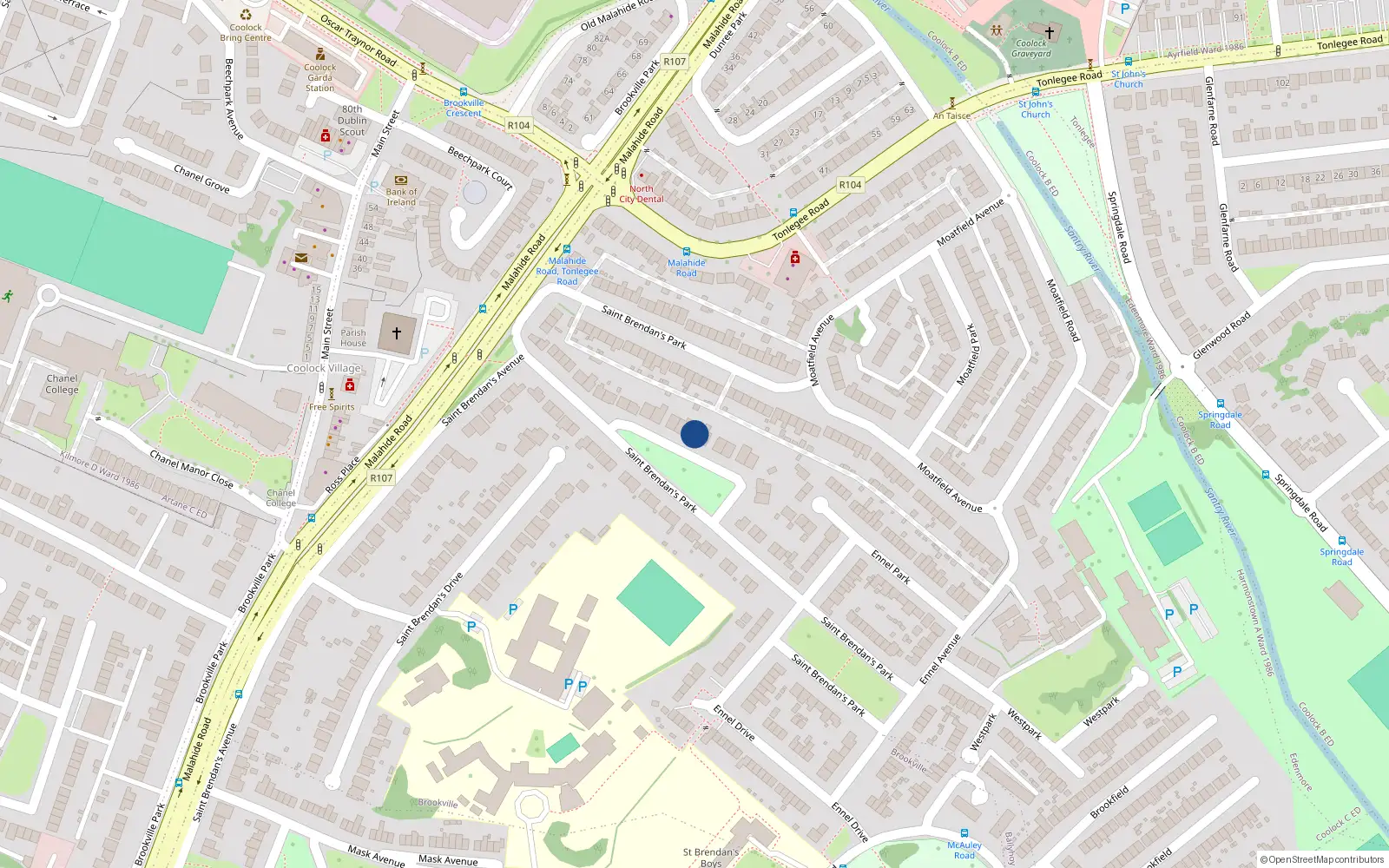 Overhead map showing the location of 40 St Brendans Park, Coolock, Dublin 5