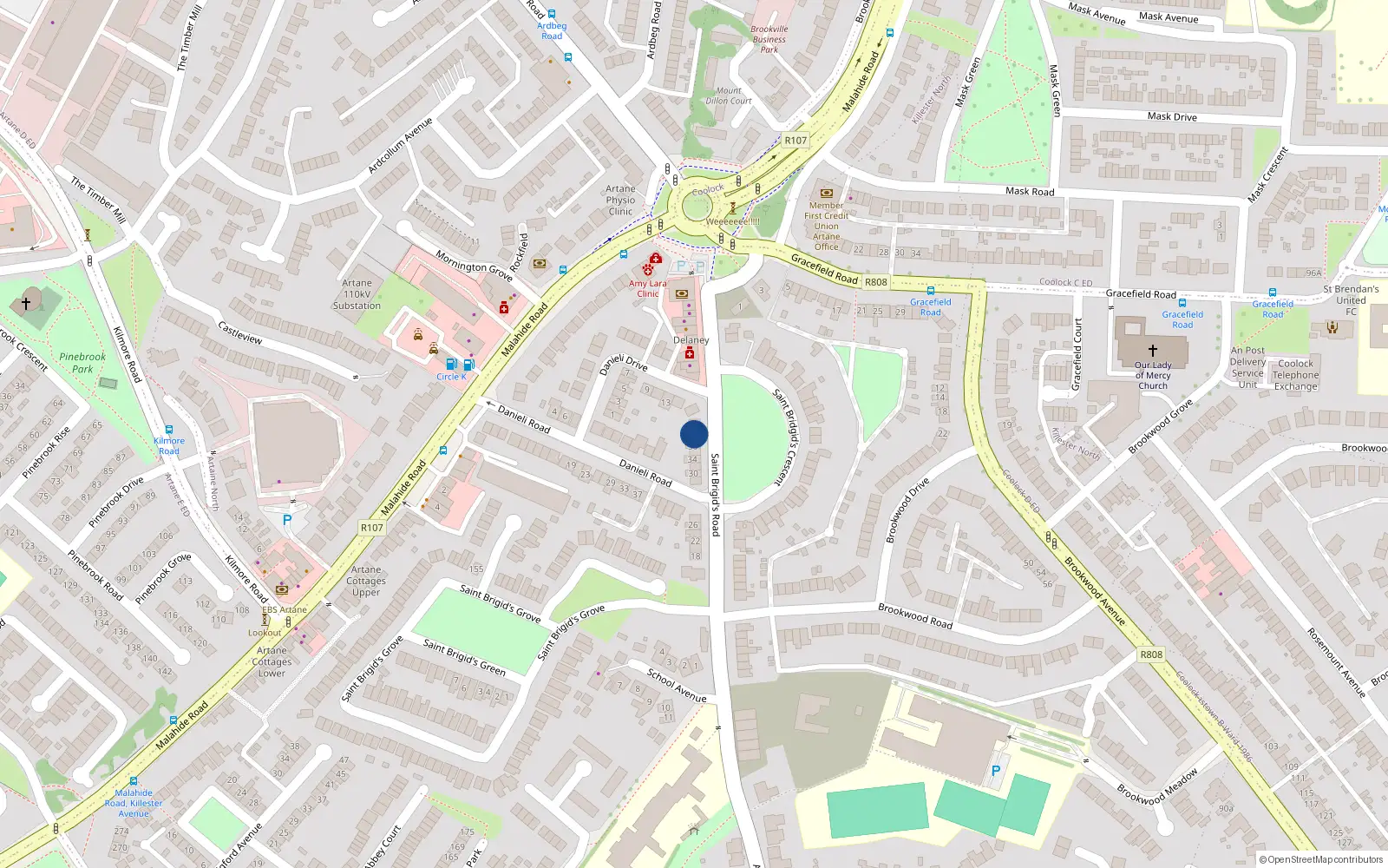 Overhead map showing the location of 40 Saint Brigid's Road, Dublin 5