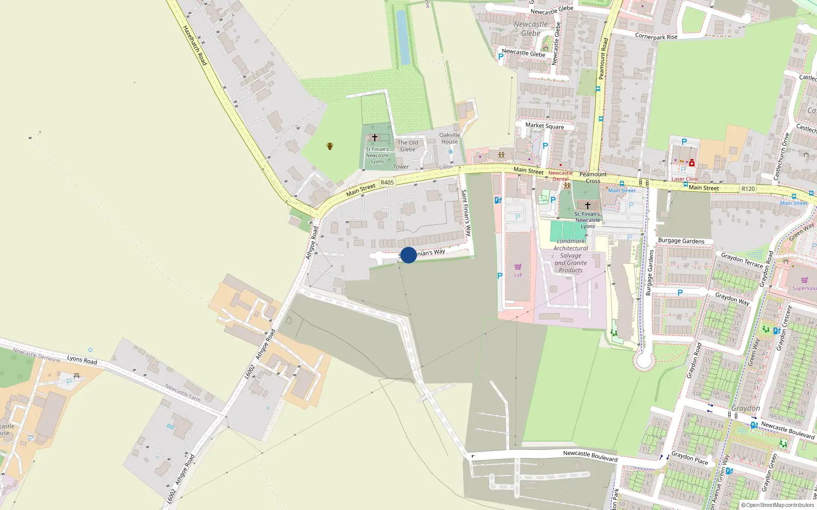 Overhead map showing the location of 40 St. Finians Way, Newcastle