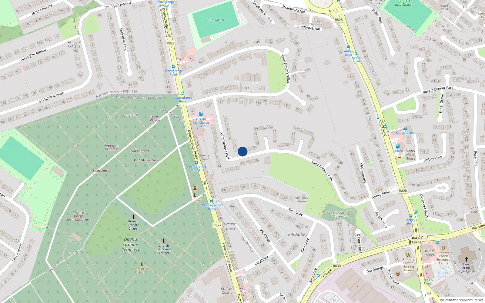 Overhead map showing the location of 40 St Fintans Park, Deans Grange, Dublin