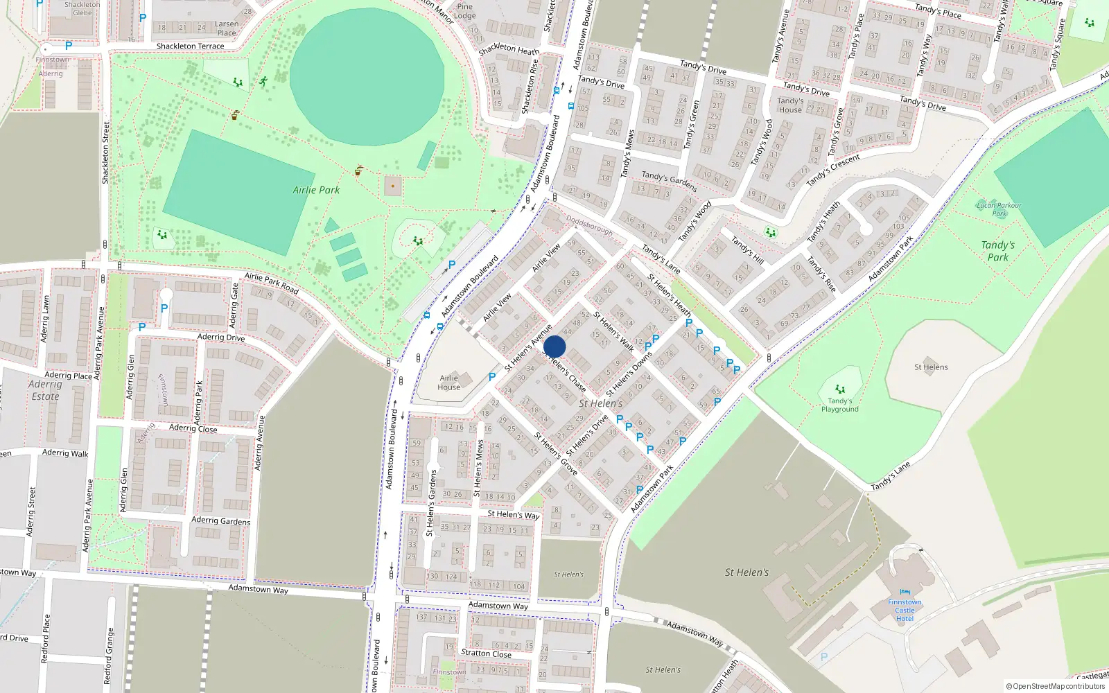 Overhead map showing the location of 40 Saint Helen's Avenue, Adamstown