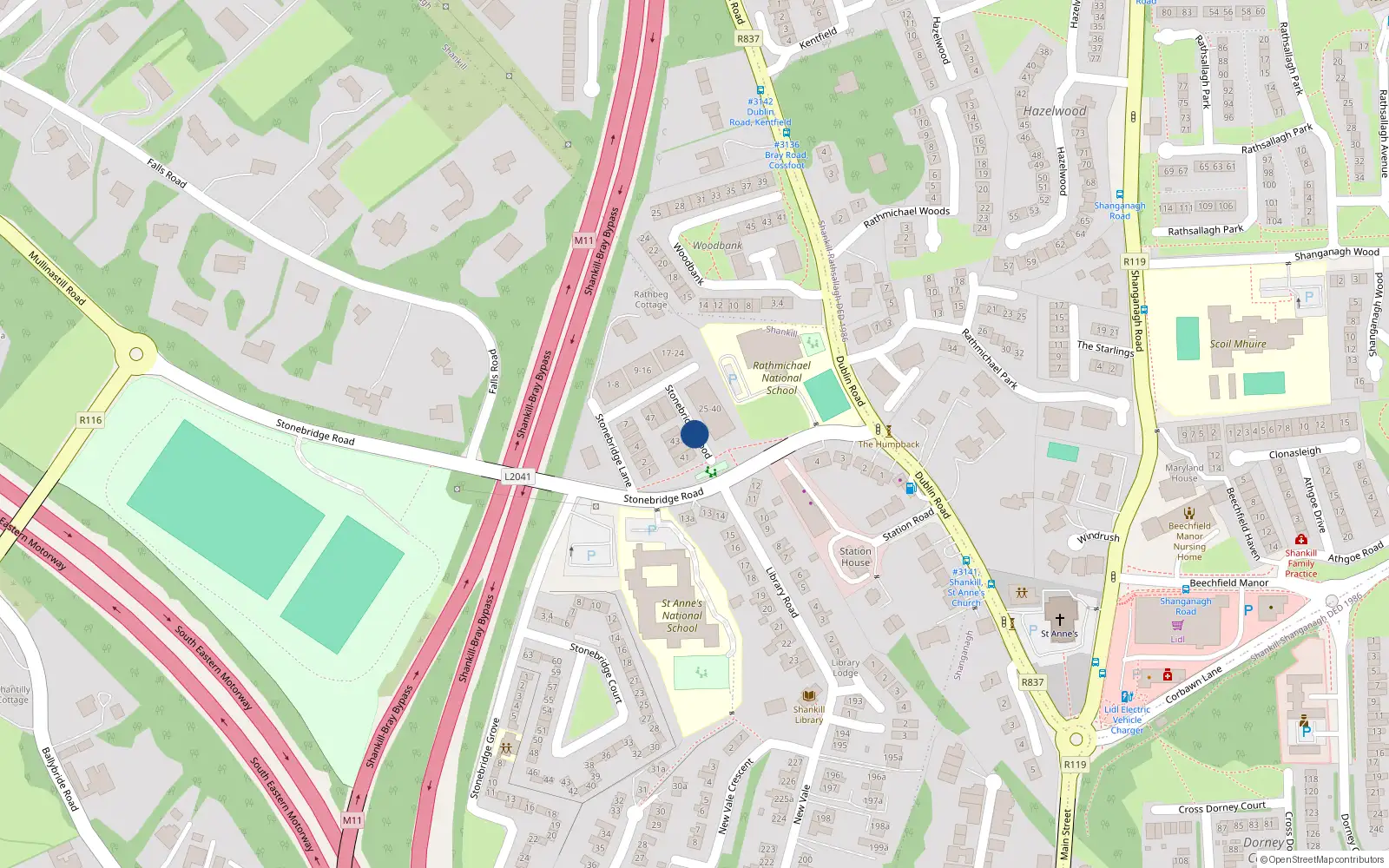 Overhead map showing the location of 40 Stonebridge Wood, Dublin