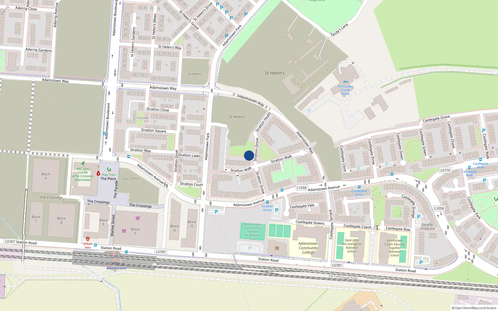 Overhead map showing the location of 40 Stratton Walk, Lucan
