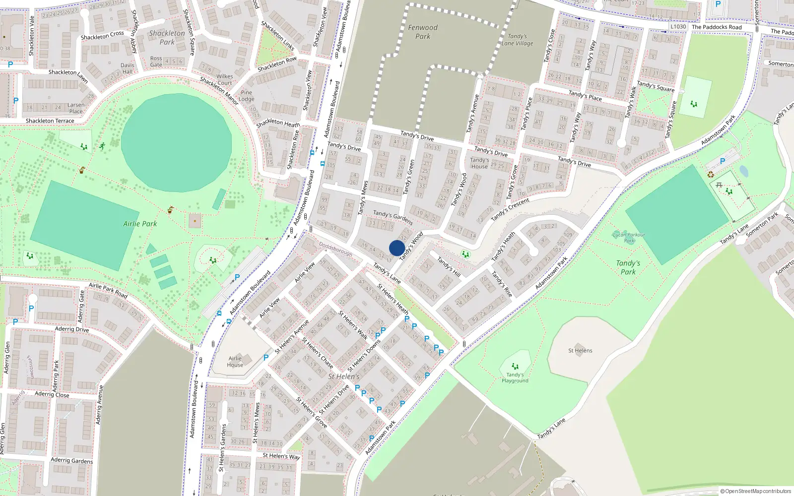 Overhead map showing the location of 40 Tandy's Wood, Adamstown, Lucan