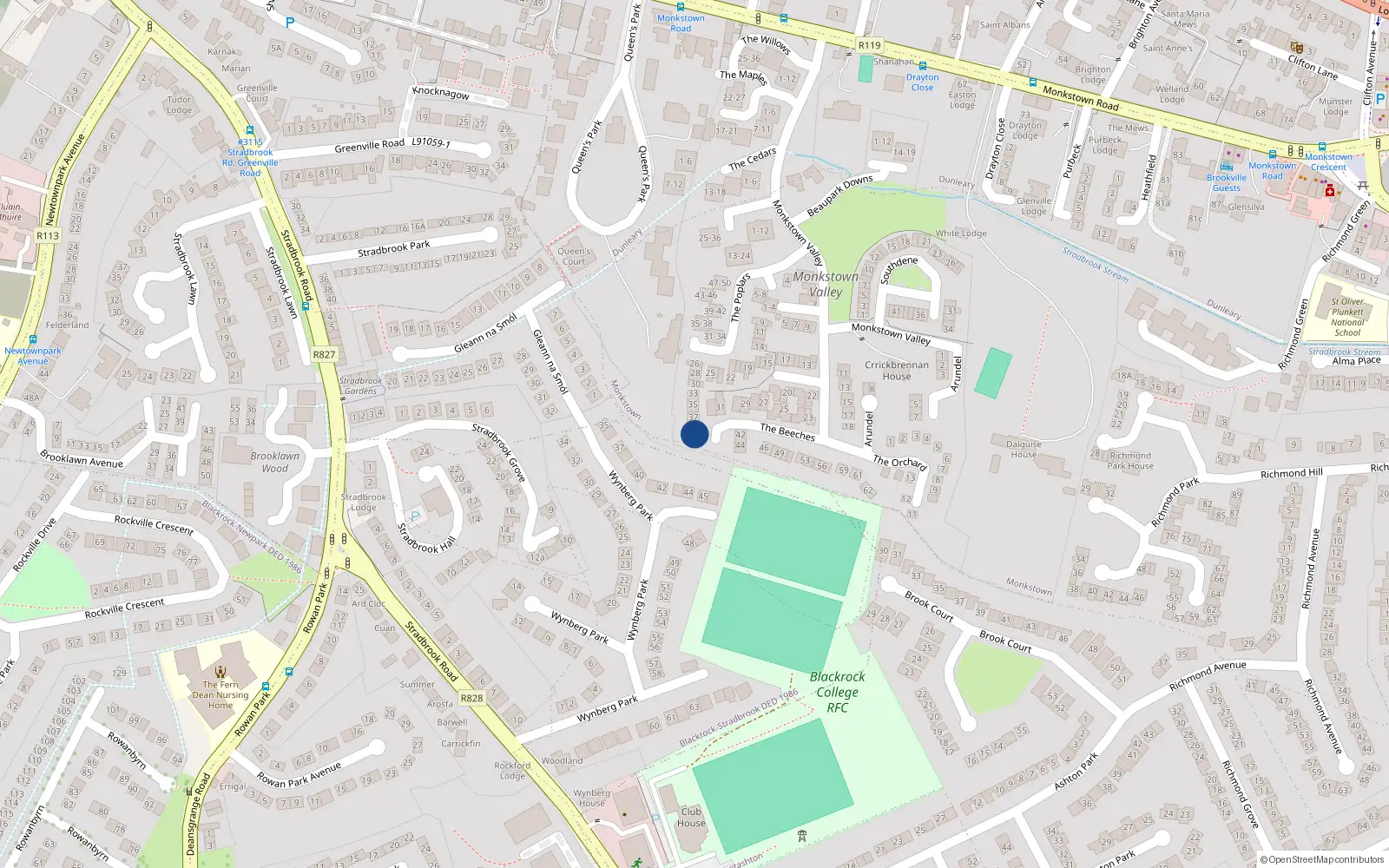 Overhead map showing the location of 40 The Beeches, Dublin