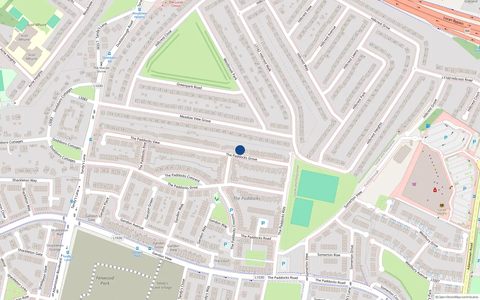 Overhead map showing the location of 40 The Paddocks Grove, Lucan
