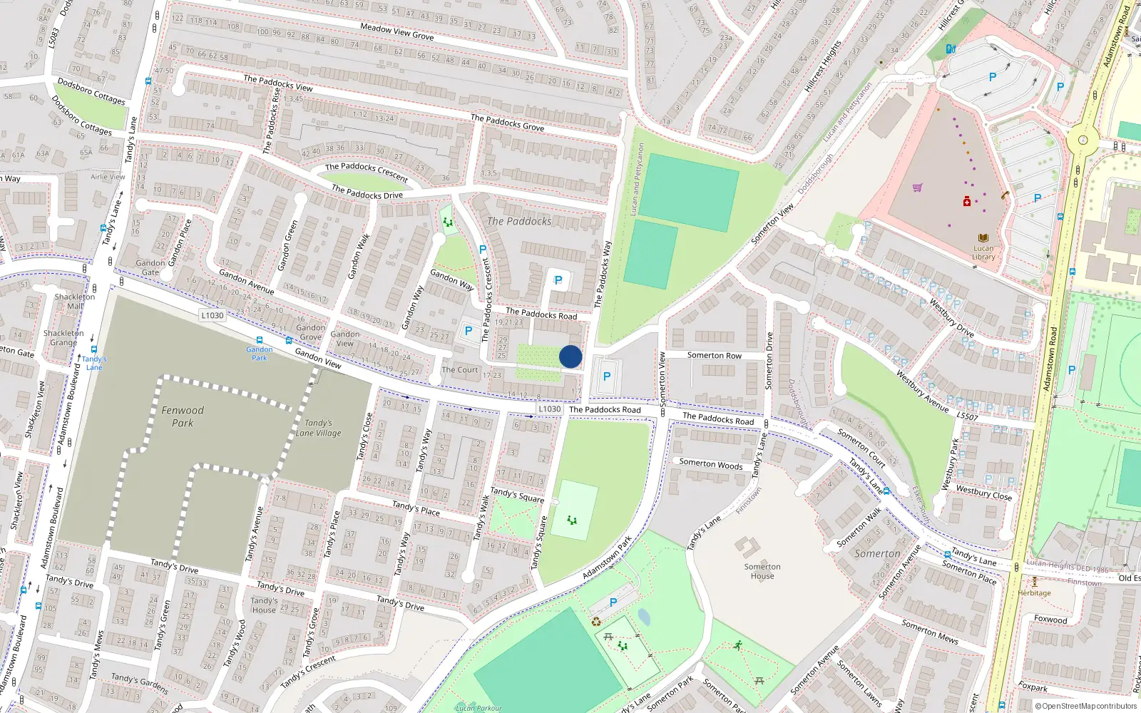 Overhead map showing the location of 40 the Paddocks Square, Adamstown, Dublin
